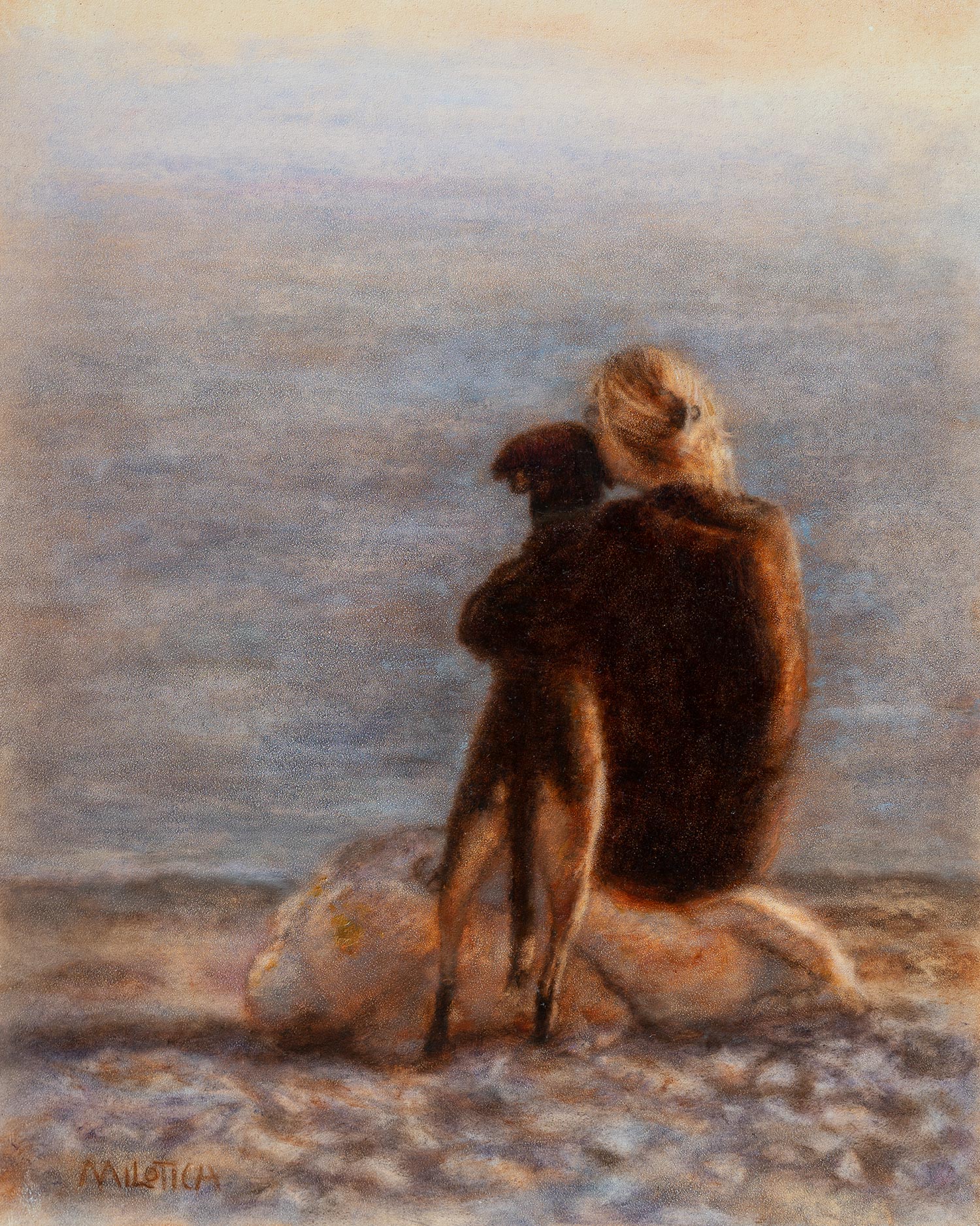 Woman with Dog, ein originales Ölbild von Ute Milotich